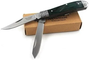 Green Wood Two Blade Trapper Pocket Knife Manual Folding - Picture 1 of 4