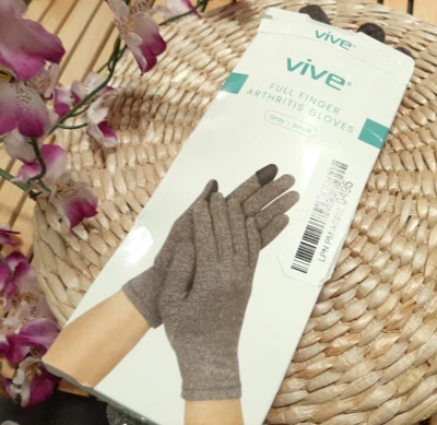 Par de GUANTES VIVE FULL FINGER ARTRITIS Gris Pequeño NUEVO Foto 1 de 3