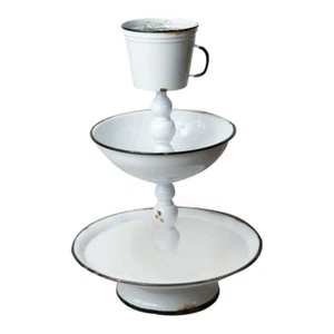 3 Etagen Serviertablett Ständer Tablett Schale Tasse Metall Emaille - Bild 1 von 3