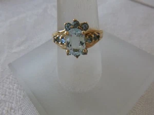 10K Yellow Gold Aquamarine Ring Solitaire w/ Accents 1.58 TCW 3.8gr Size 7 - Picture 1 of 4