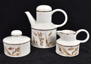 Midwinter Pottery Stonehenge 'Wild Oats' Coffee Pot Milk Jug & Sugar Bowl - Picture 1 of 7