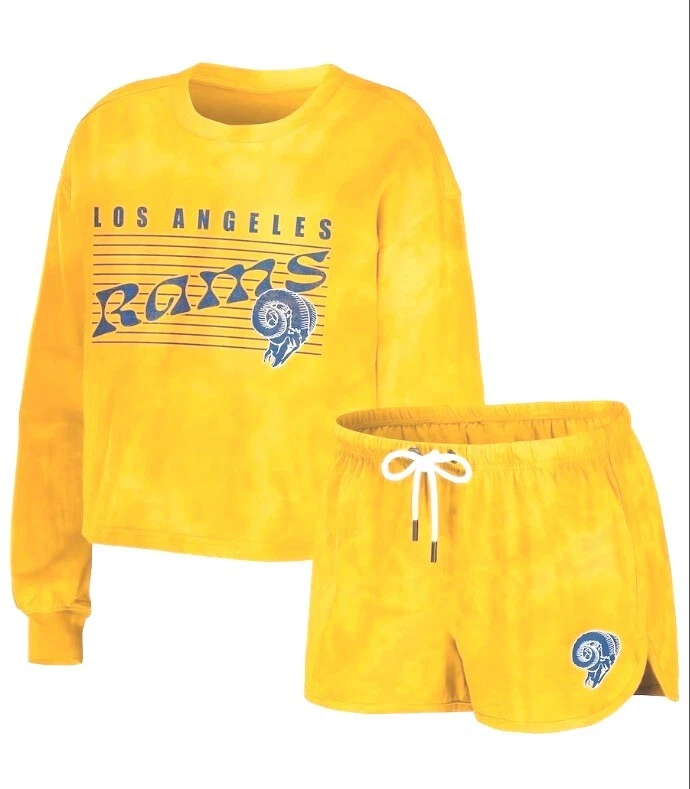 Conjunto de 2 piezas de top corto y pantalones cortos de manga larga tie-dye de Los Angeles Rams talla XS  Foto 1 de 1