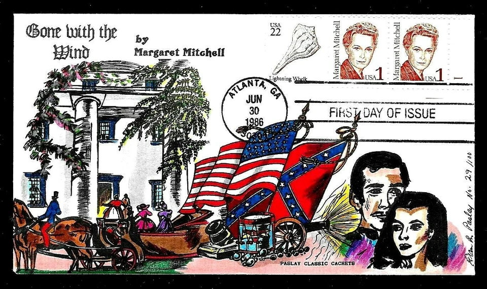 2168 1c Stamp (1986) MARGARET MITCHELL FDC HD/HP BY PASLAY CLASSIC CACHETS - Image 1 of 1
