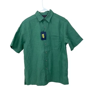 NEW Roundtree & Yorke 100% Linen Shirt Mens Size M Short Sleeve Button Up Green - Picture 1 of 6