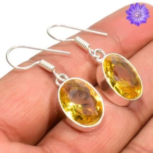 Yellow Citrine Gemstone 925 Sterling Silver Handmade Jewelry Earring Gift For - Picture 1 of 3