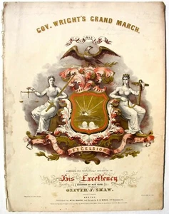 SPARTITI MUSICALI -– GOV. GRAN MARCIA DI WRIGHT - 1844 - COPERTINA GRAFICA LITOGRAFICA. - Foto 1 di 1
