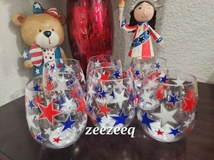 6 Stck. 4. Juli Patriotische Sterne Acryl Kunststoff stiellose Weingläser - Bild 1 von 3