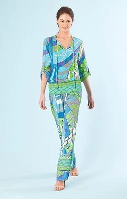 Calça Palazzo Hale Bob Perna Larga | Azul Multi Cordão Cintura XS NOVA COM ETIQUETAS 4AUC8156 * - Imagem 1 de 3