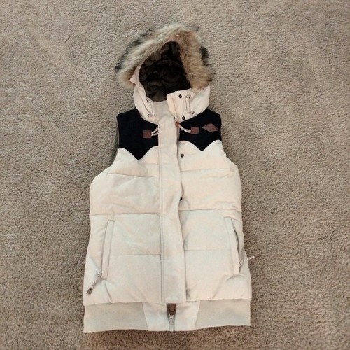 VETEMENTS Francia Foto Abbigliamento Puffer Felpa con Cappuccio Gilet Ecopelliccia Bordo Pelle Taglia Small