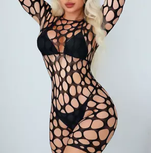 Calze body donna a rete GRANDI fori pantaloncini manica lunga intimo DYS09241 - Foto 1 di 4