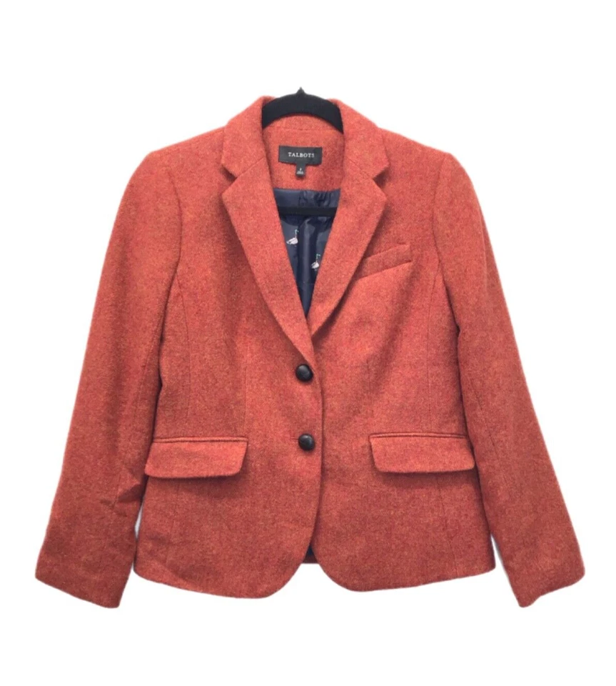 Talbots Blazer женский размер 2 оранжевая шерстяная смесь кряква утка карьера опрятный - Изображение 1 из 4