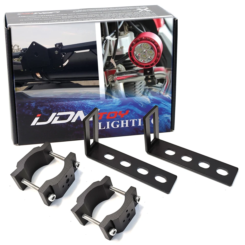(2) 0.7-2.25" Size Adjustable Tube Clamps w/ L-Shape Aux Light Mounting Brackets - Image 1 of 4