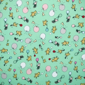 100% COTTON PRINT FABRIC - WINNIE'S BALLOONS - LIGHT MINT - CPR023 - Picture 1 of 3