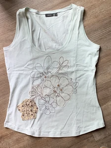 MEXX - T-Shirt - mint mit Blumen Emblem braun - Gr. XL (eher L)  -TOP - Bild 1 von 4