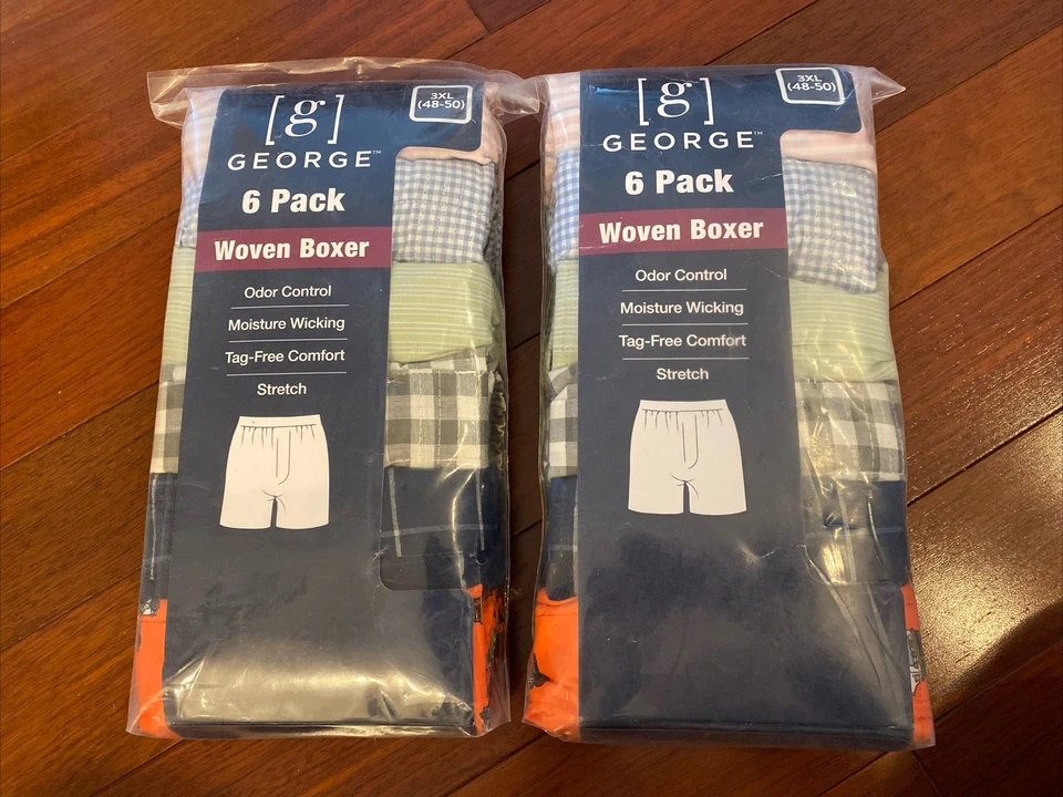 Mens 3XL 48-50 George Woven Boxer 6 Pack Plaid Stripe Print