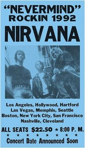 1992 Nirvana Nevermind Concert Poster 11X17 Reproduction Print Rockin 1992 - Picture 1 of 3