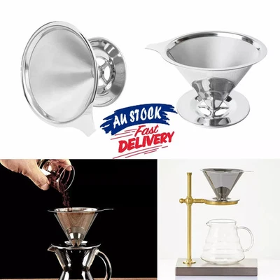 Coffee Tea Cup Drip Filter Mesh Holder Reusable Stainless Steel Pour Over Funnel - image 1 of 4