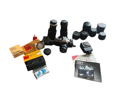 Vtg Canon AE-1 35mm Camera Bundle W/Extra Lense, Bag, Accessories/all Manuals - Image 1 of 4