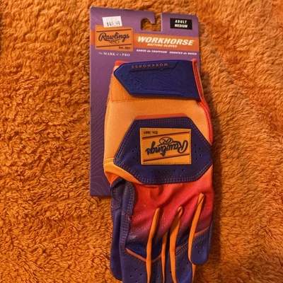NEW!! Rawlings Workhorse Purple/Orange/Red Batting Gloves (Adult Medium) 🔥 - Image 1 of 2