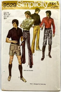 1971 Simplicity Sewing Pattern 9529 Mens Pants Knickers Shorts Size 36 Vtg 17449 - Bild 1 von 2