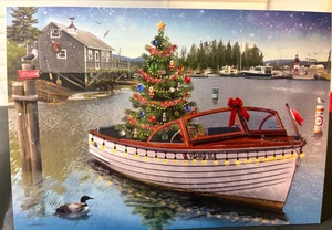 Boat on water/ tree Merry Christmas Leanin Tree Greeting cards New - Picture 1 of 4