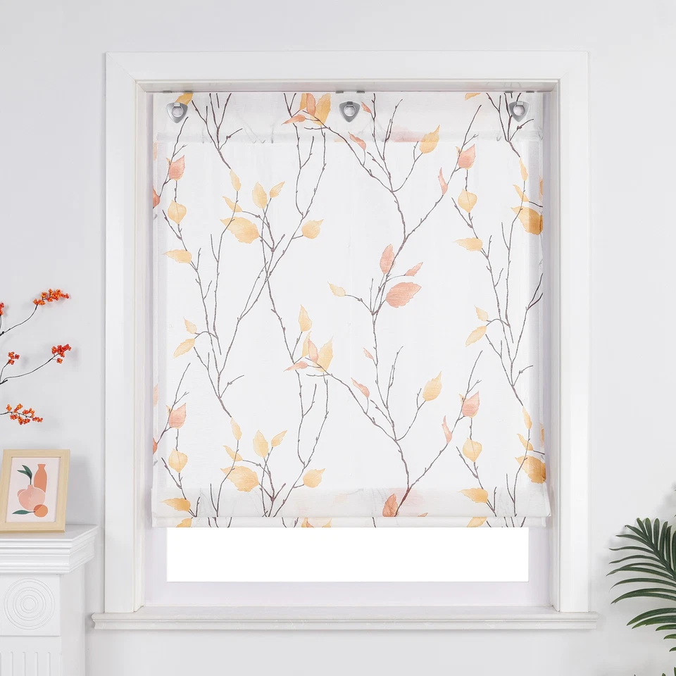 Transparent Raffrollo Blätter Raffgardine mit Ösen Küche Gardinen Vorhang Modern - Bild 1 von 4