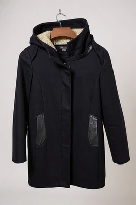 VINCE navy  wool blend Coat Zip snap sherpa hood S hoodie - Image 1 of 4