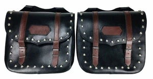 Borse da sella moto vintage western nere in pelle con borchie NUOVE - Foto 1 di 12