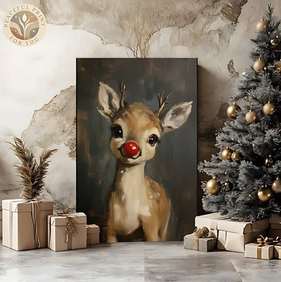 Pintura de Rodolfo Reno Lindo Estampado Caprichoso Ciervo Navidad Nariz Roja 143 Foto 1 de 4