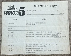 RAR! Original Jerry "The King" Lawler WMCTV5 #271 18.09.1988 TV Papiere - Bild 1 von 5