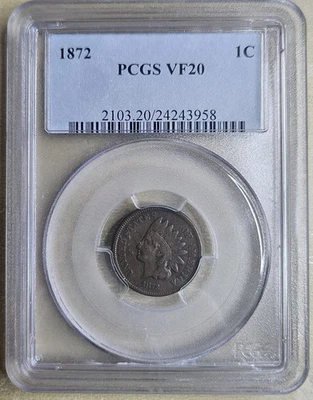 1872 Indian Head Cent Penny PCGS VF20 Very Fine Original Key Date Brown BN - Image 1 of 4