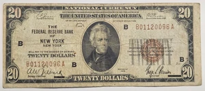 1929 $20 Federal Reserve bank of New York New York. B01120096A - Picture 1 of 2
