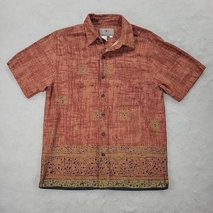 Camicia Territory Ahead uomo taglia M arancione azteca geometrica con bottoni batik ruggine - Foto 1 di 11