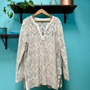 Sigrid Olsen Signature NWT Beige Lace Tunic Sheer Flowy Boho Blouse Resortwear - Picture 1 of 16