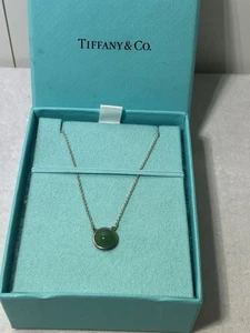 New York TIFFANY & Co  Authentic Green Adventurine Elsa Peretti .925 Ag Necklace - Picture 1 of 5