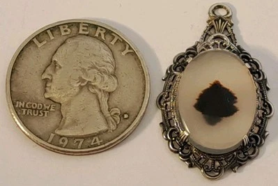 Antiguo collar colgante de filigrana ágata ART DECO DENDRÍTICA de plata esterlina c1920 Foto 1 de 4