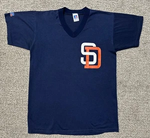 Vintage 90s San Diego Padres Navy Blue V Neck Jersey Russell Athletic Youth XL - Picture 1 of 10