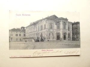 VECCHIA  CARTOLINA FOTO VINTAGE 1903 CASALE MONFERRATO TEATRO MUNICIPALE TRAMVIA - Foto 1 di 2