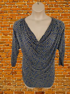 WOMEN FRENCH CONNECTION SIZE LARGE L MULTI GEO LONG SLEEVE COWL NECK T SHIRT TOP - Picture 1 of 4