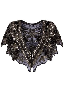 Women's 1920s Shawl Deco Sequin Beaded Evening Cape Bolero Flapper Cover Up F... - Picture 1 of 4