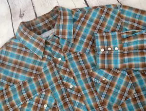 Camisa a Presión WRANGLER WRANCHER Para Hombre Manga Larga Peral TALLA XL Marrón/Turquesa - Imagen 1 de 6