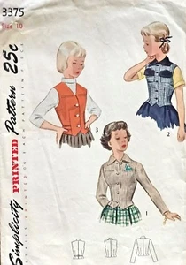 1940's VTG Simplicity Girls' Weskit and Jacket Pattern 3375 Size 10 - Picture 1 of 2