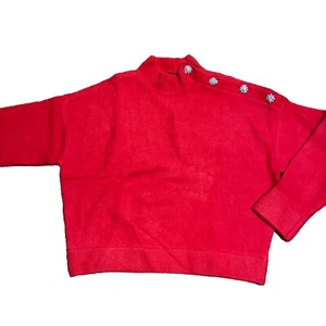 Maglione Ann Taylor Jewel bottoni finto collo rosso strass boxy nuovo $95 large - Foto 1 di 8