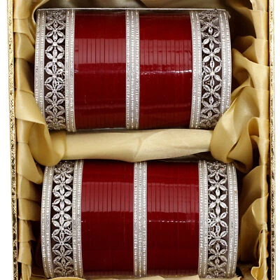 Conjunto de Chuda Nupcial Rojo Punjabi Chuda Aspecto Elegante Indio Boda Nupcial para Mujer Foto 1 de 4