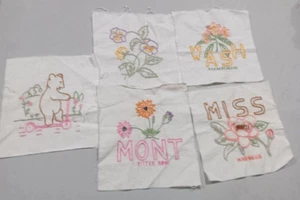 Vtg QUILT SQUARES State Flowers LOT 5 Needlework Blocks Crewel Embroidery Pink - Picture 1 of 6