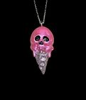 Skull Melting Ice Cream Cone Necklace Handmade Pendant Pastel Goth Holographic