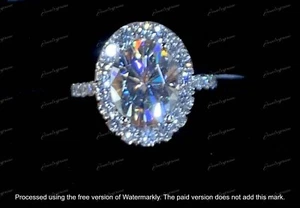 3Ct Oval Cut Lab Created Moissanite Halo Engagement Ring 14K White Gold Finish - Picture 1 of 12
