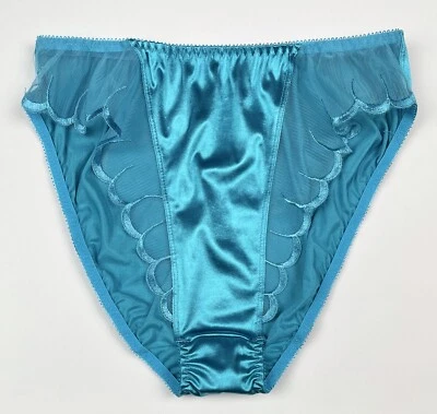 High Leg Satin Panty with Mesh Accents Light Blue M - Image 1 of 4