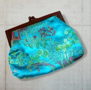 Aqua Brocade evening purse mini bag baguette prom Clutch Chinoiserie Y2K Vintage - Picture 1 of 4