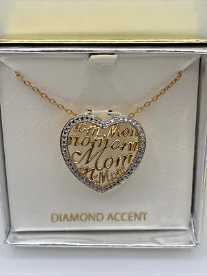 Collar de Colección con Acento de Diamantes para Mamá Placa de Oro Amarillo 18k Colgante Corazón 18" Nuevo de Lote Antiguo Amor Foto 1 de 4